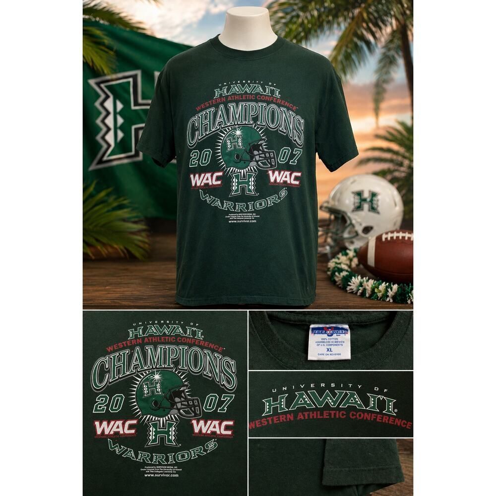 VTG 2007 Hawaii Warriors WAC Champions Tee NCAA Football Graphic Shirt XXL 2XL